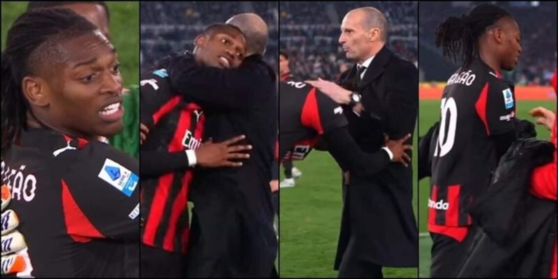 Leao furioso, rifiuta l’abbraccio con Allegri: “Era un po’ nervoso…Scudetto? Serve realismo”
